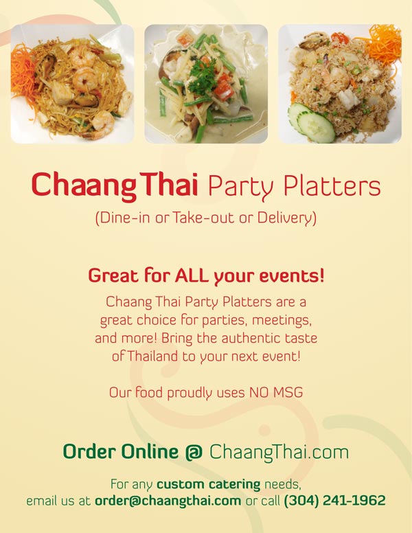Chaang Thai Catering Menu Front Page